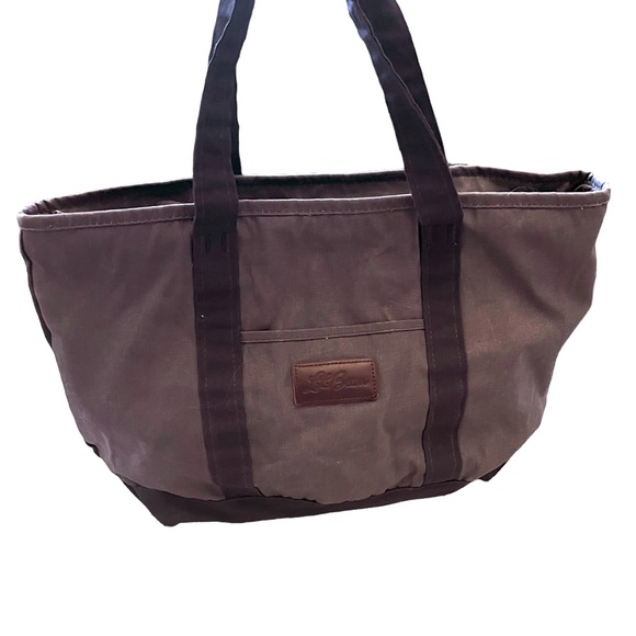 LL BEAN Boat Tote Bag Waxed Canvas VINTAGE Script Logo ZIP Top Gray / Green Camo - Picture 11 of 11